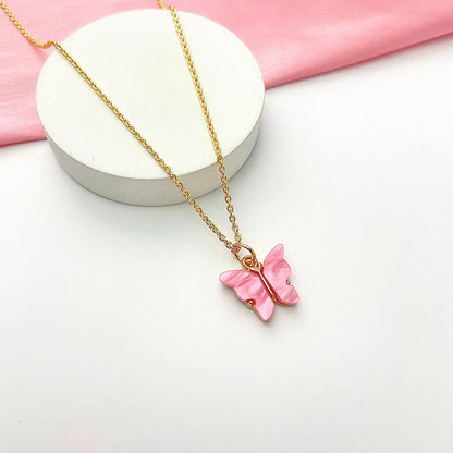 Dark Pink  Acrylic Butterfly Necklace