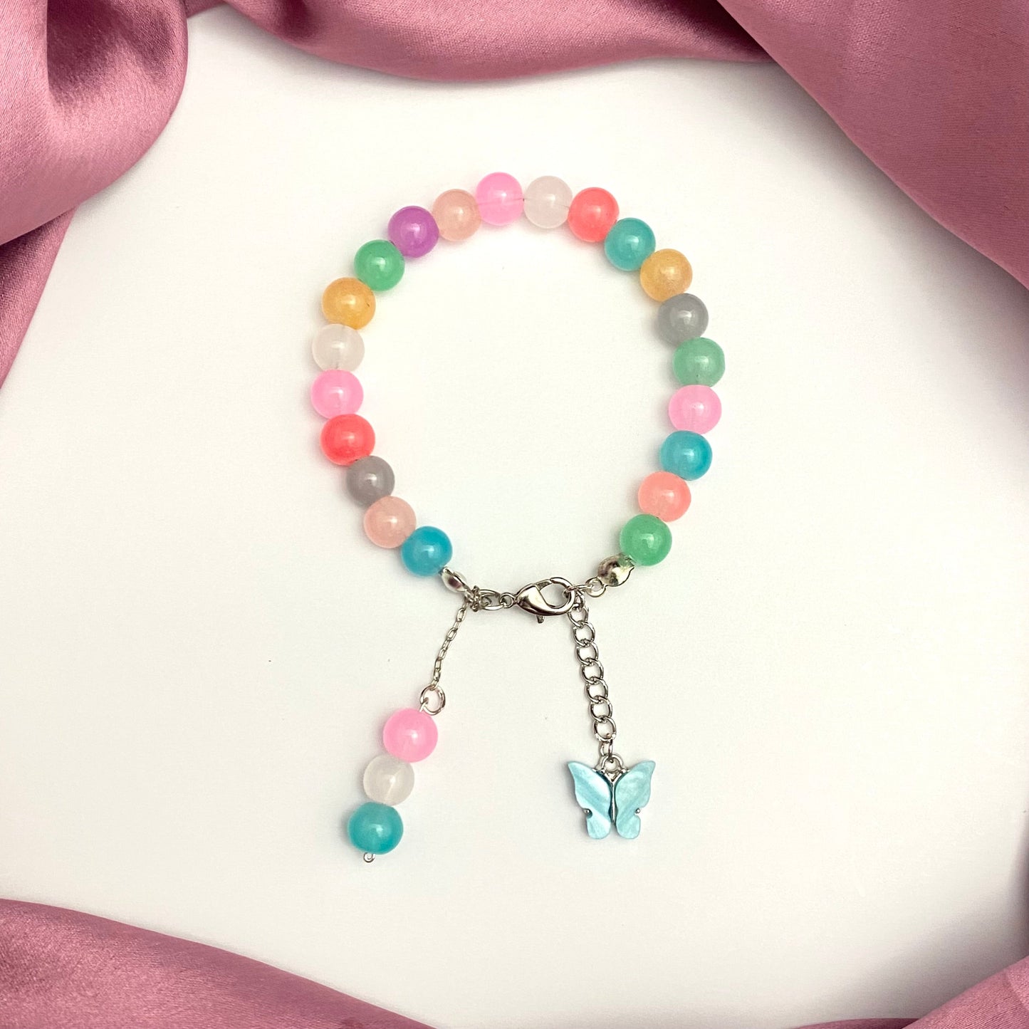 Adjustable Multicolour Hanging Butterfly Charm Bracelet