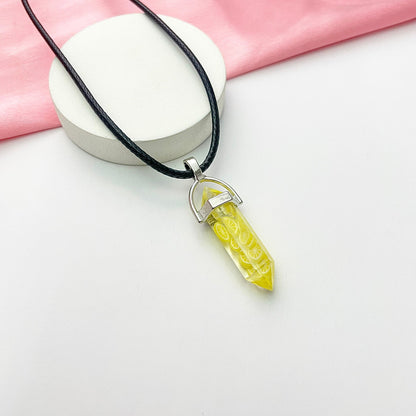 Transparent Lemon Print Pencil Pendant Necklace (D-5)