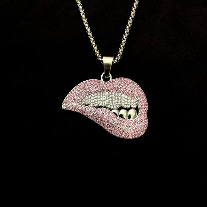 Lip Iced Out Pendant Necklace With Chain