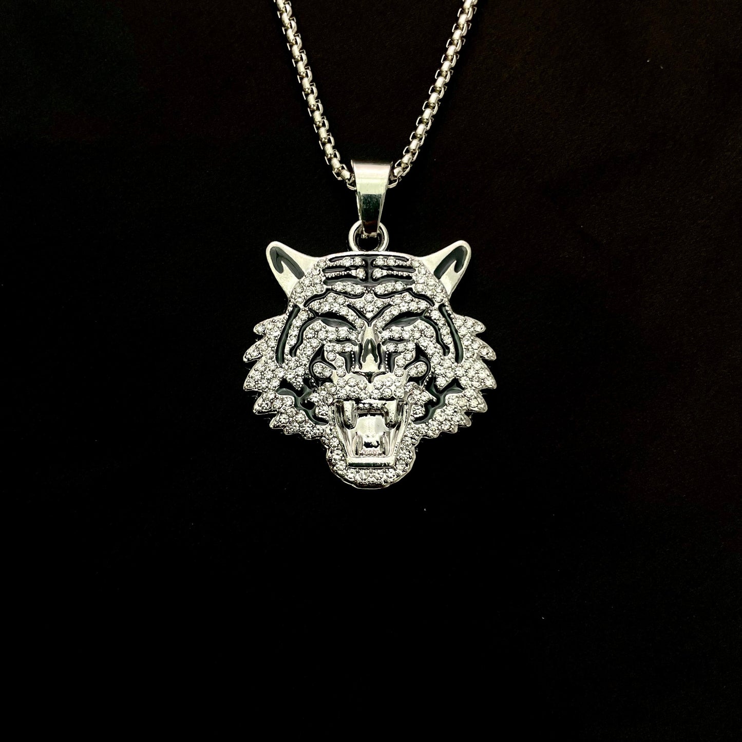 Tiger Head Iced Out Hip Hop Pendant Necklace With Chain