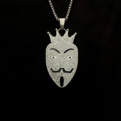 Anonymous Mask Iced Out Hip Hop Pendant Necklace With Chain