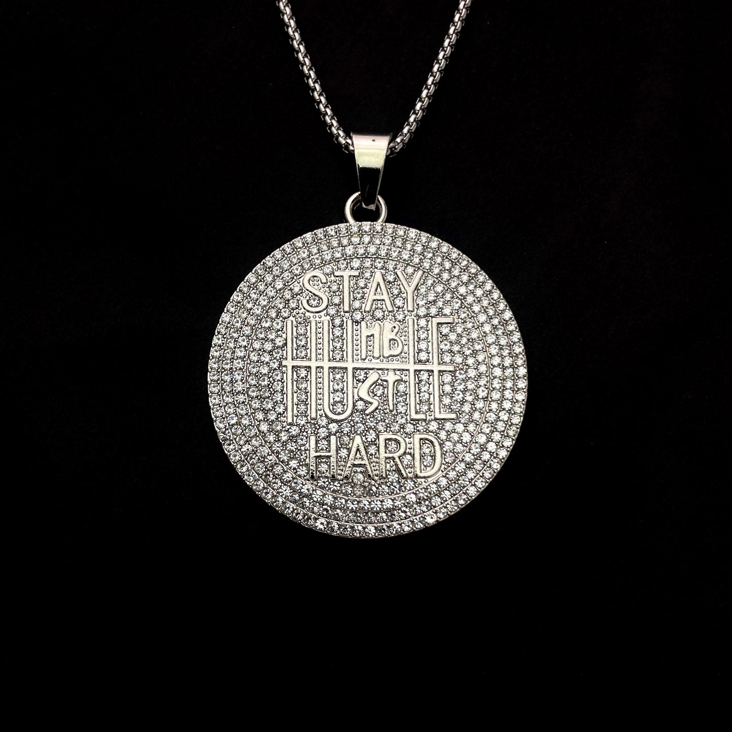 Stay Humble Hustle Hard Iced Out Hip Hop Pendant Necklace With Chain