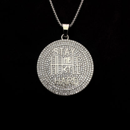 Stay Humble Hustle Hard Iced Out Hip Hop Pendant Necklace With Chain