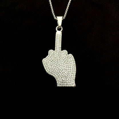 Middle Finger Iced Out Hip Hop Pendant Necklace With Chain