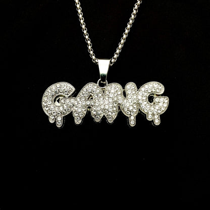 Gang Iced Out Hip Hop Pendant Necklace With Chain