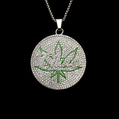 Leaf Iced Out Hip Hop Pendant Necklace With Chain