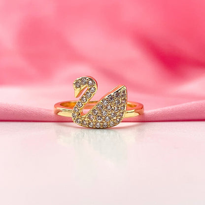 Adjustable Golden Stone Studded Swan Ring