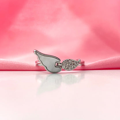 Adjustable Silver Feather Stone Studded Ring