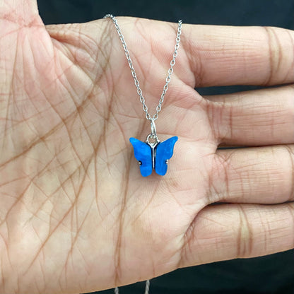 Acrylic Butterfly Necklace With Silver Stainless Steel Chain