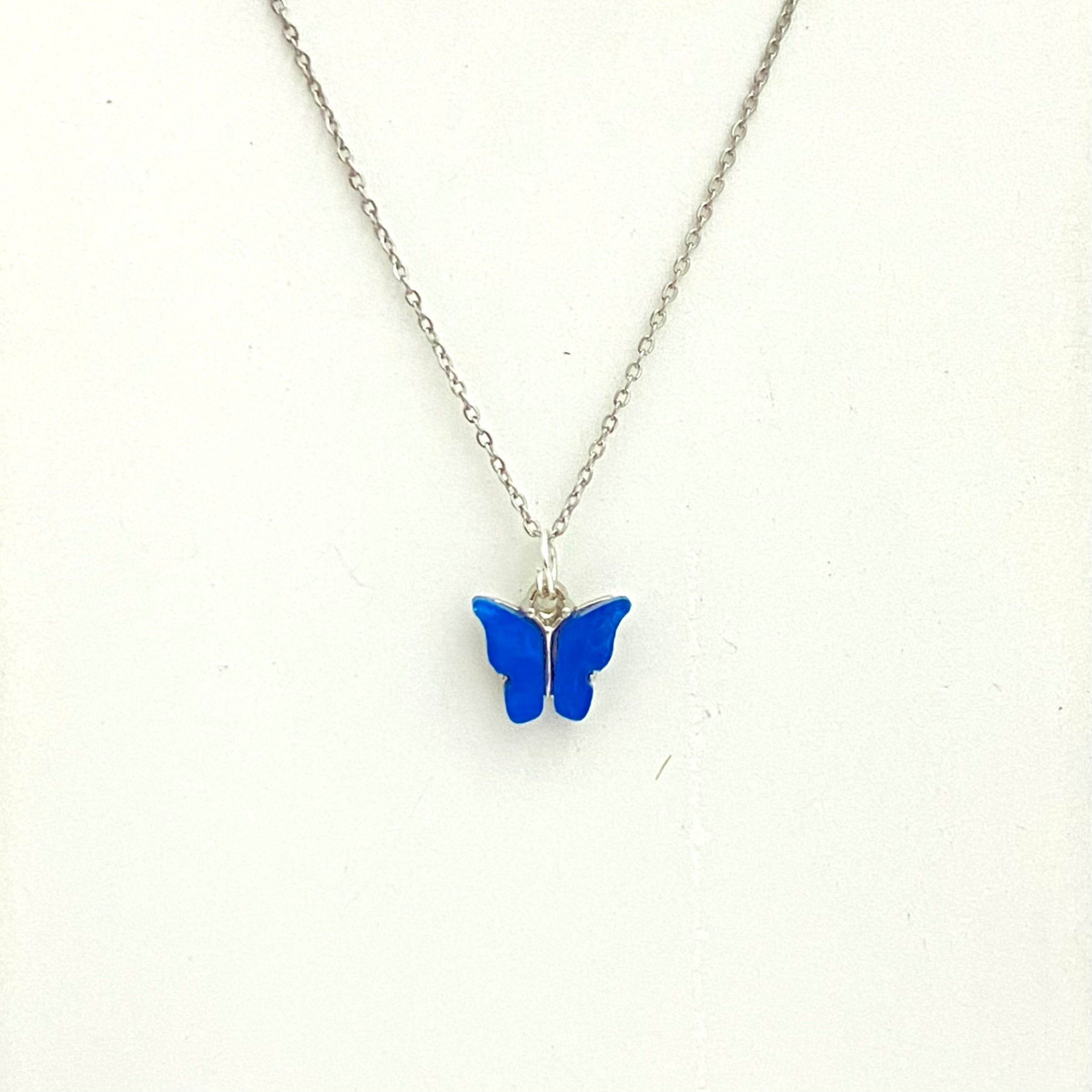 Acrylic Butterfly Necklace With Silver Stainless Steel Chain