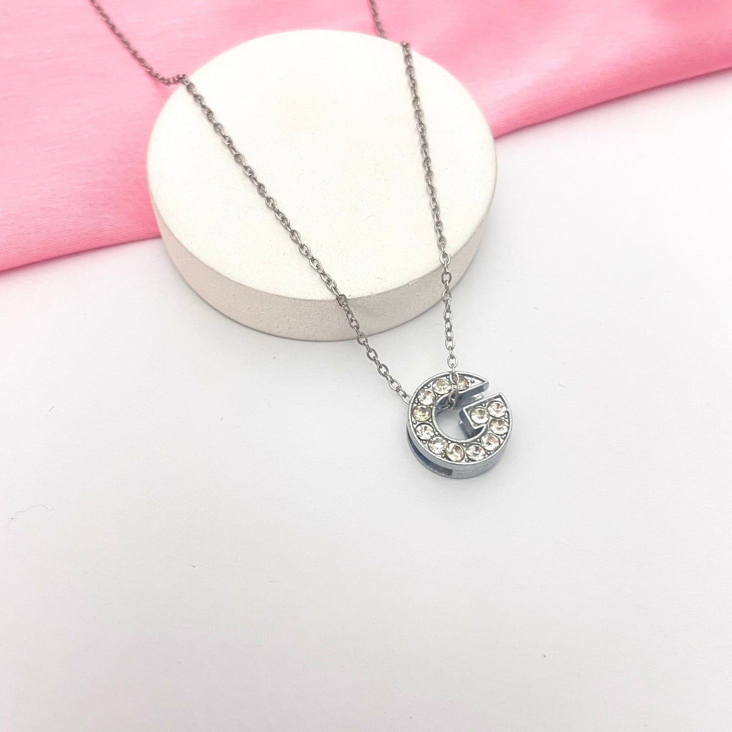 Alphabet G Initial Pendant Silver Necklace