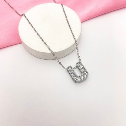 Alphabet U Initial Pendant Silver Necklace