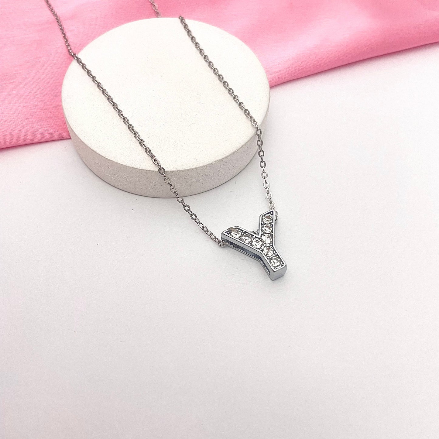 Alphabet Y Initial Pendant Silver Necklace