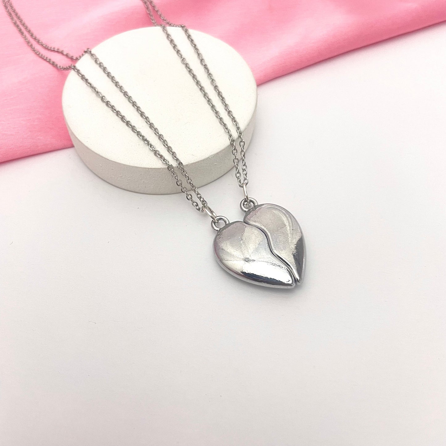 Silver Antitarnish Broken Heart Couple Necklace