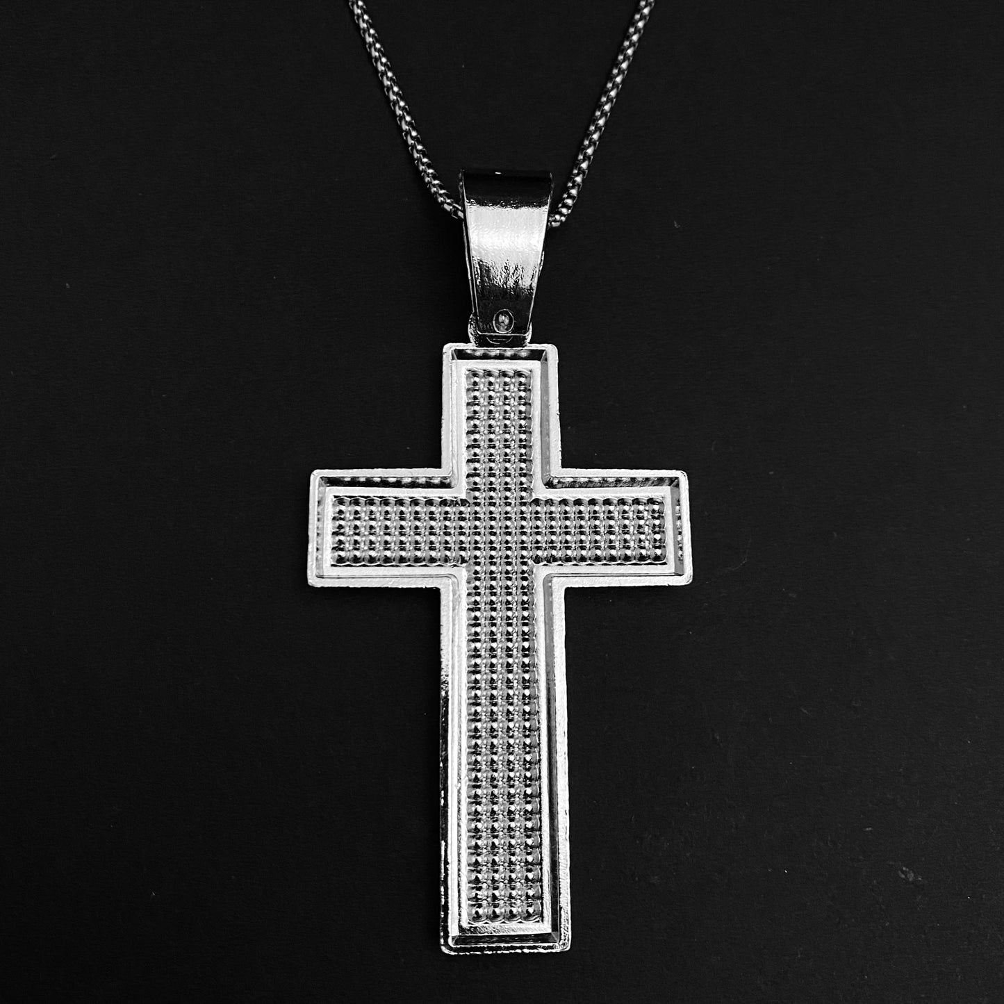 Silver & Black Cross Iced Out Hip Hop Pendant Necklace With Chain