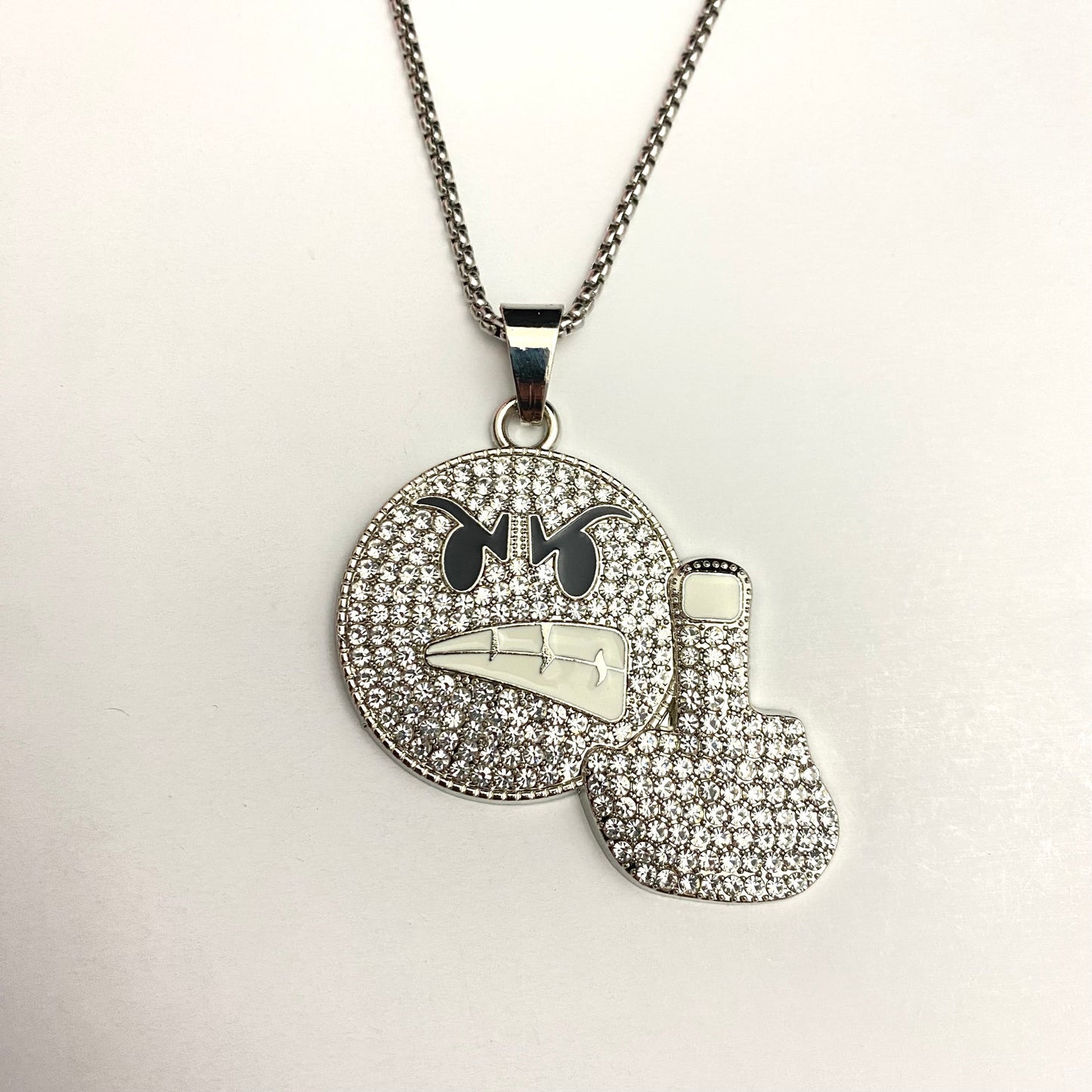 Angry Emoji Middle Finger Iced Out Hip Hop Pendant Necklace With Chain