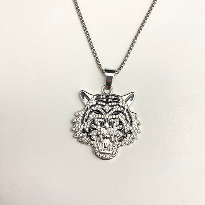 Tiger Head Iced Out Hip Hop Pendant Necklace With Chain