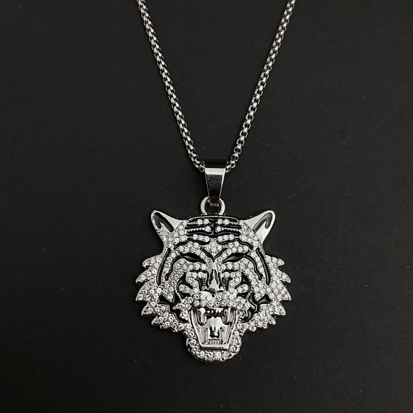 Tiger Head Iced Out Hip Hop Pendant Necklace With Chain