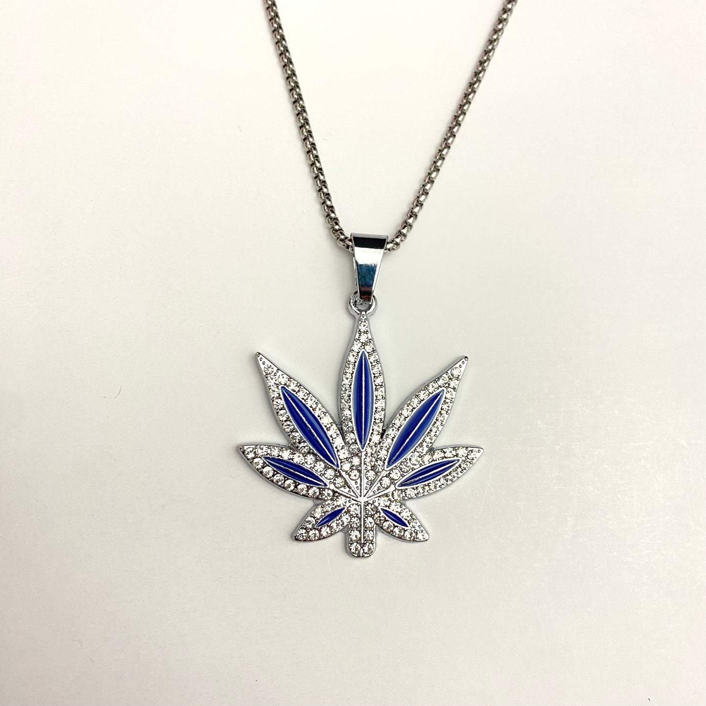 Blue Weed Iced Out Hip Hop Pendant Necklace With Chain