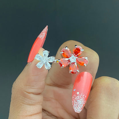 Adjustable Silver Orange Flower Ring