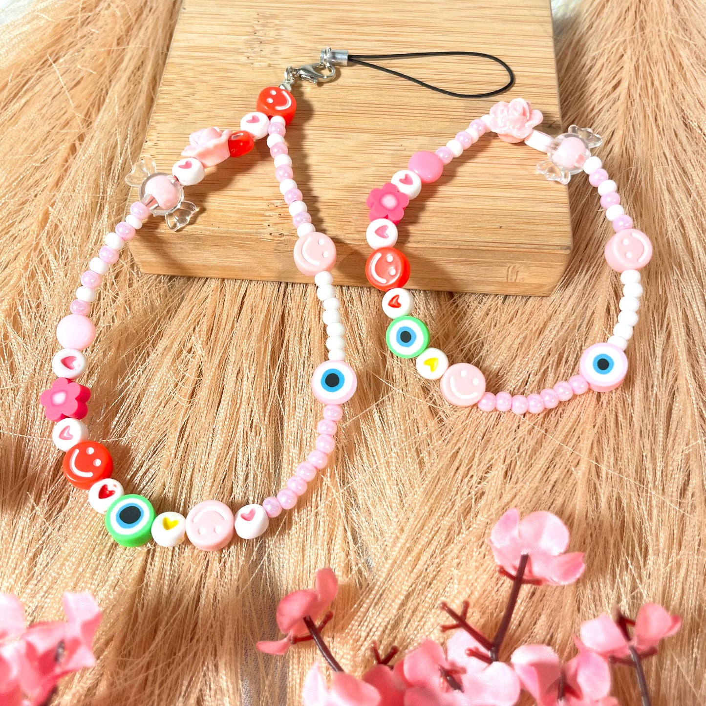 Cute Y2K Colourful Phone Charm Strap With Matching Bracelet Combo