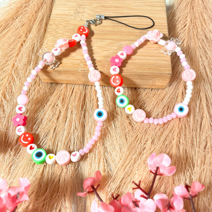 Cute Y2K Colourful Phone Charm Strap With Matching Bracelet Combo