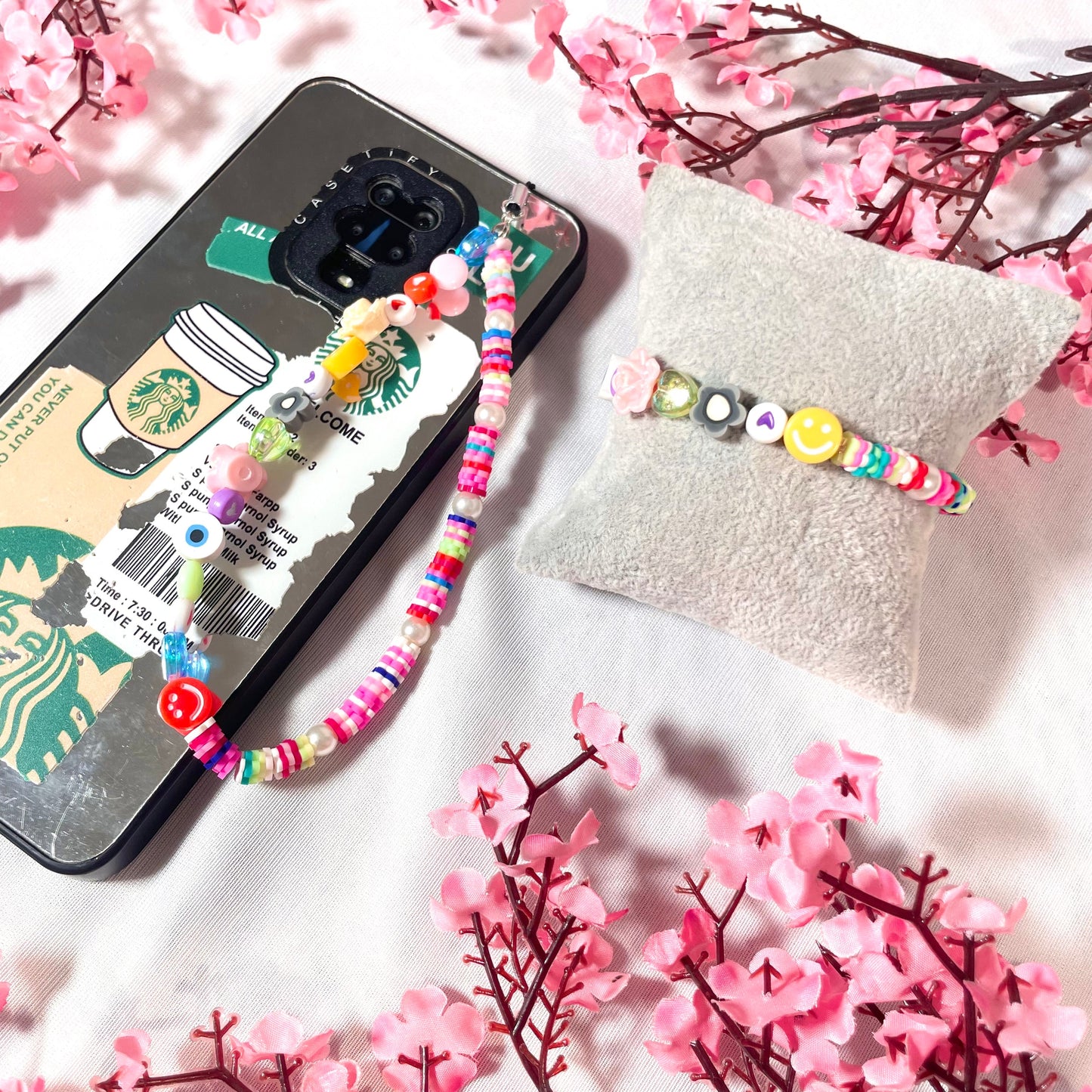 Cute Y2K Colourful Phone Charm Strap With Matching Bracelet Combo