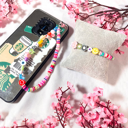 Cute Y2K Colourful Phone Charm Strap With Matching Bracelet Combo