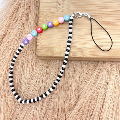 Cute Y2K Colourful Phone Charm Strap With Multiple Heart Charms