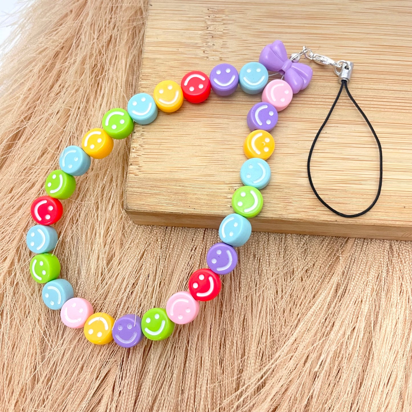 Cute Y2K Colourful Phone Charm Strap With Multiple Smiley Charms