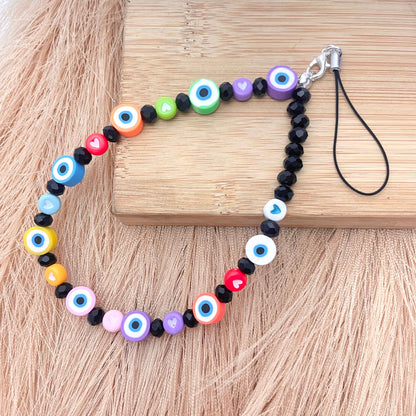 Cute Y2K Colourful Phone Charm Strap With Multiple Evil Eye Charms