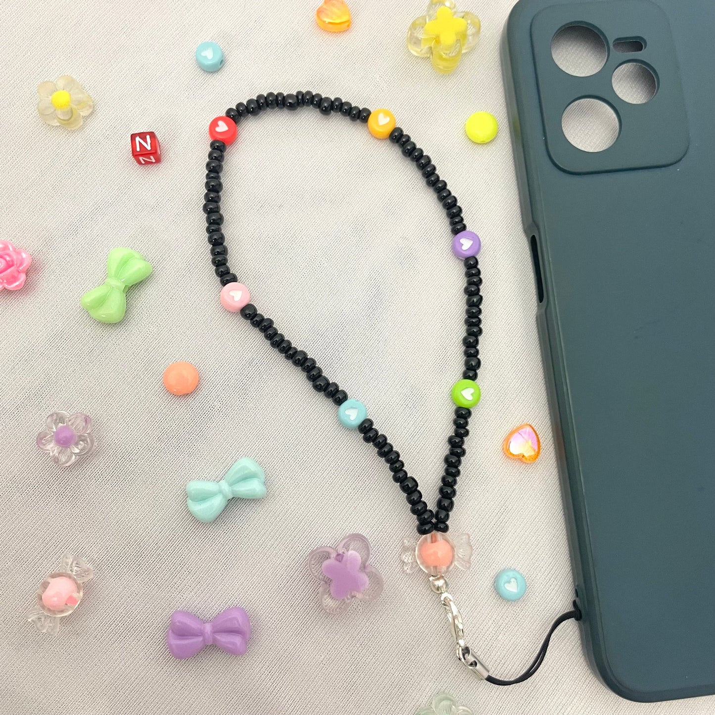 Cute Y2K Colourful Phone Charm Strap With Multiple Heart Charms