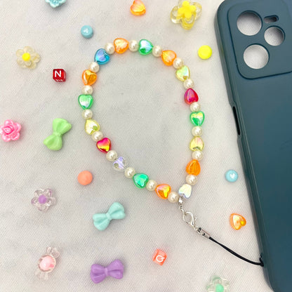 Cute Y2K Colourful Phone Charm Strap With Multiple Heart Charms