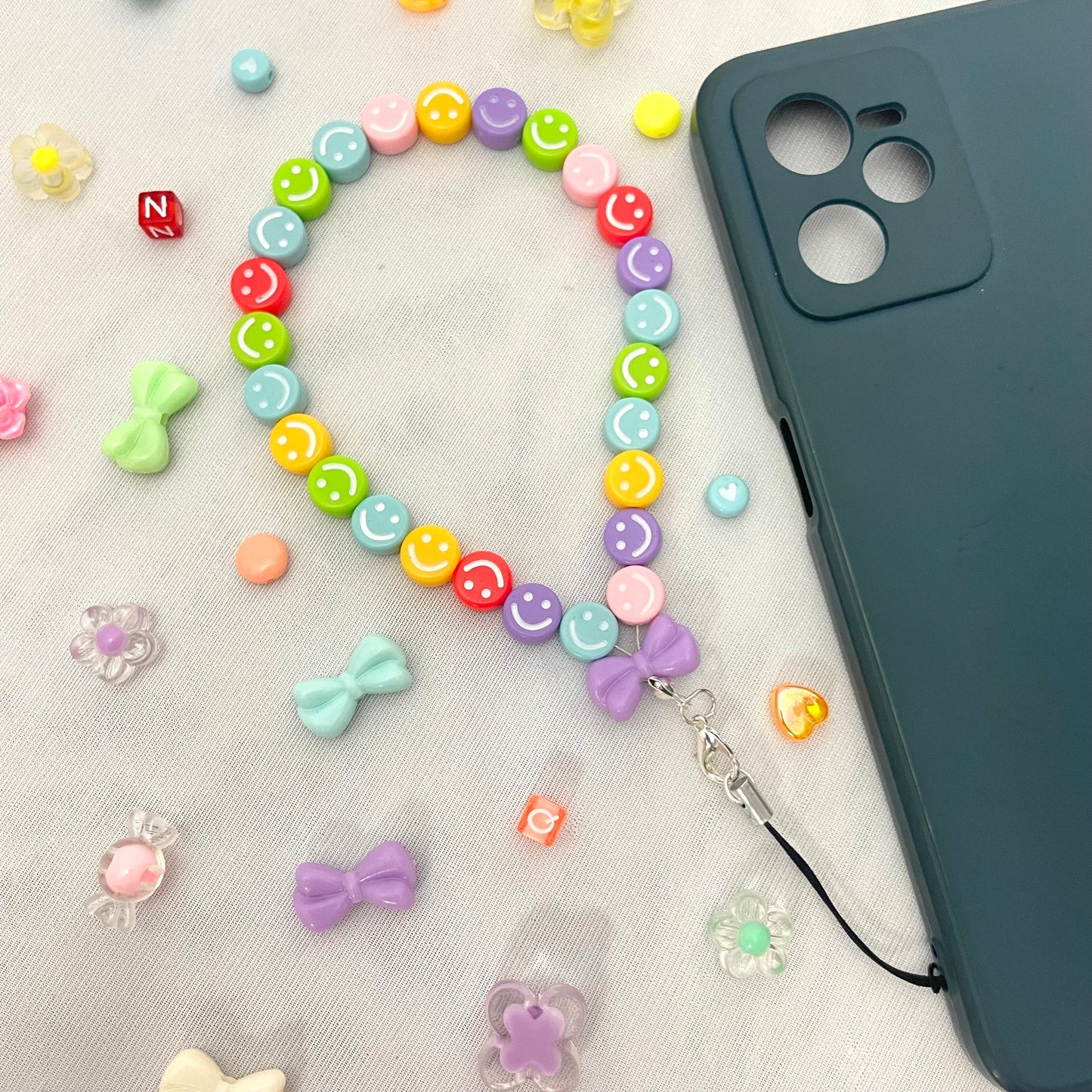 Cute Y2K Colourful Phone Charm Strap With Multiple Smiley Charms