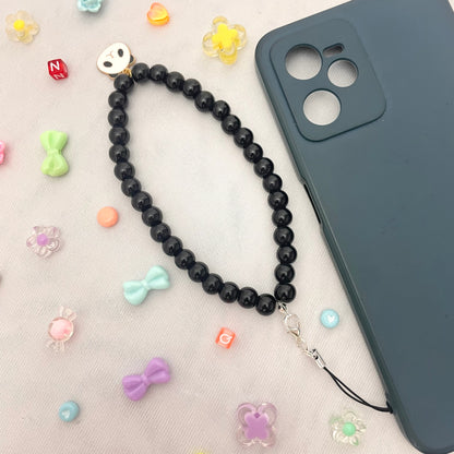 Cute Black Glass Pearl Phone Charm Strap With Panda Face Charm