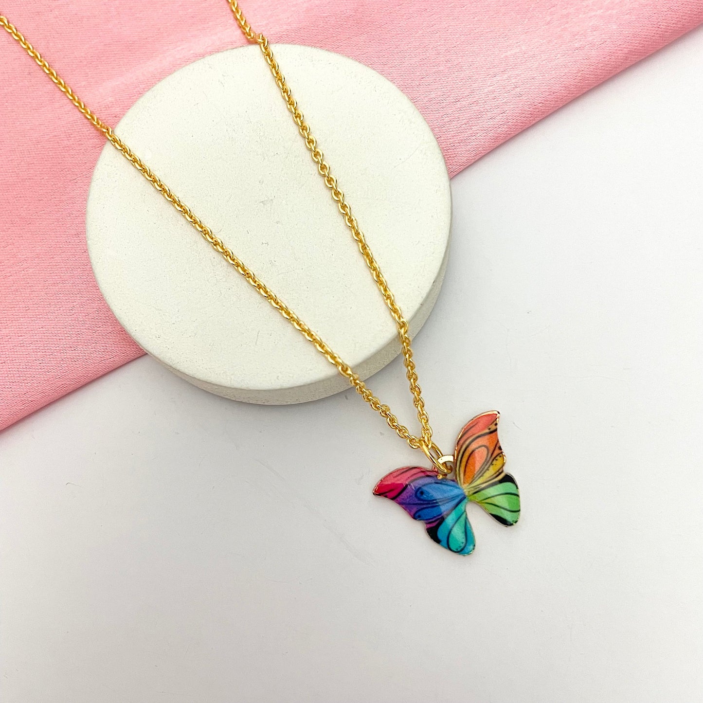 Multicolour Butterfly Charm Necklace (Antitarnish-Golden)