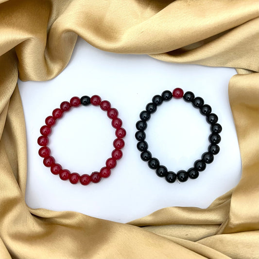 Red & Black Couple Glass Beads Bracelet - Stretchable (Big Beads)