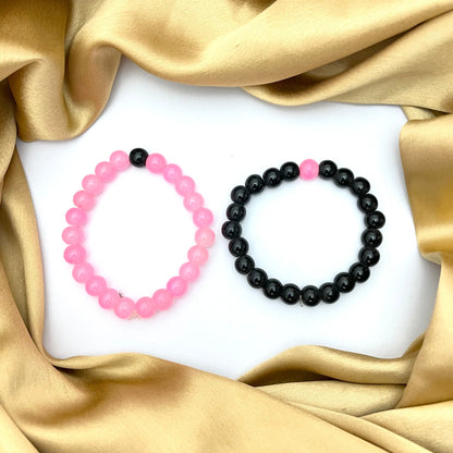 Pink & Black Beads Couple Bracelet