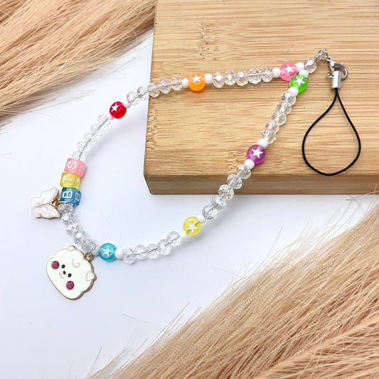 Cute Y2K White Crystal Stone BTS Phone Charm Strap With Charm