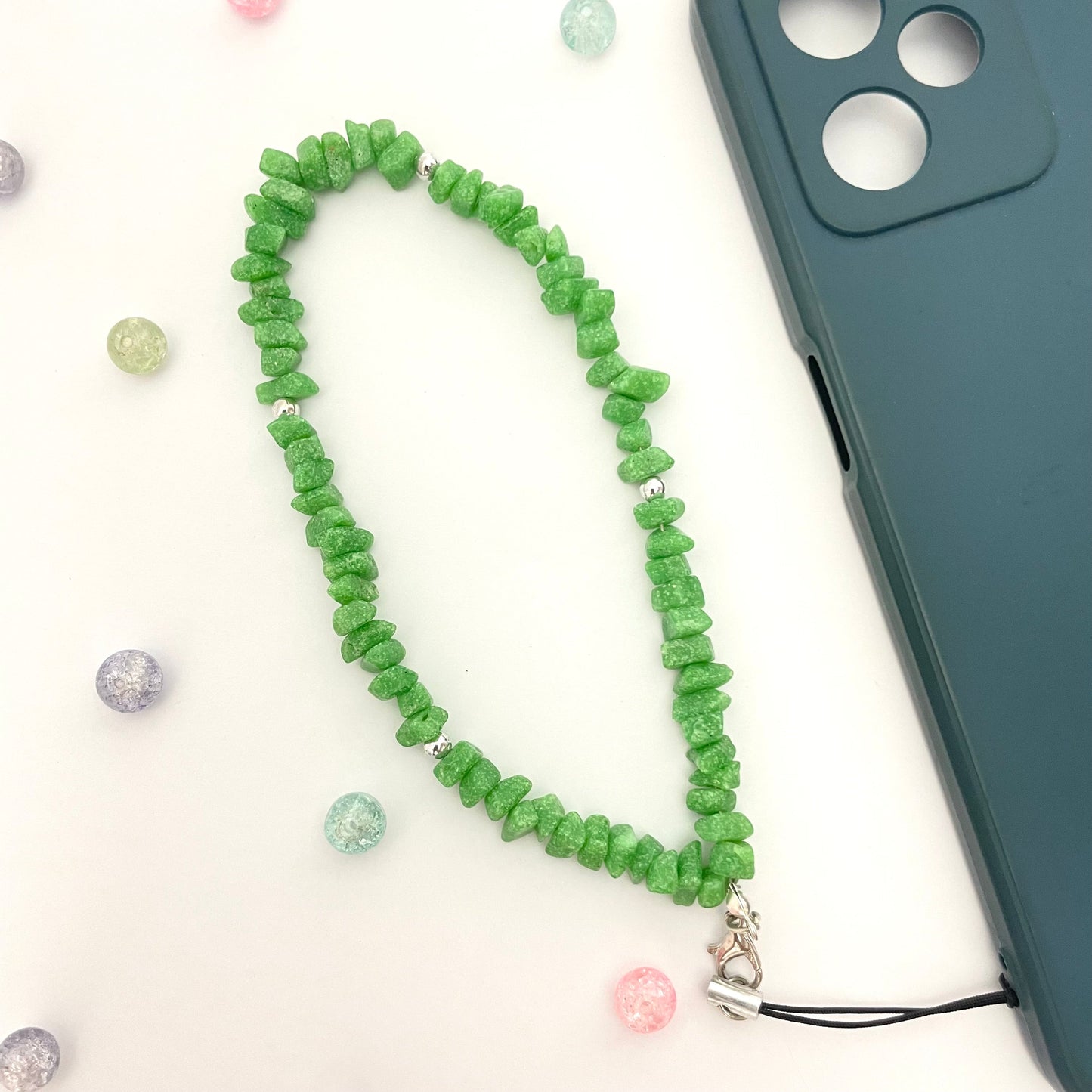 Cute Y2K Green Uncut Stone Phone Charm Strap