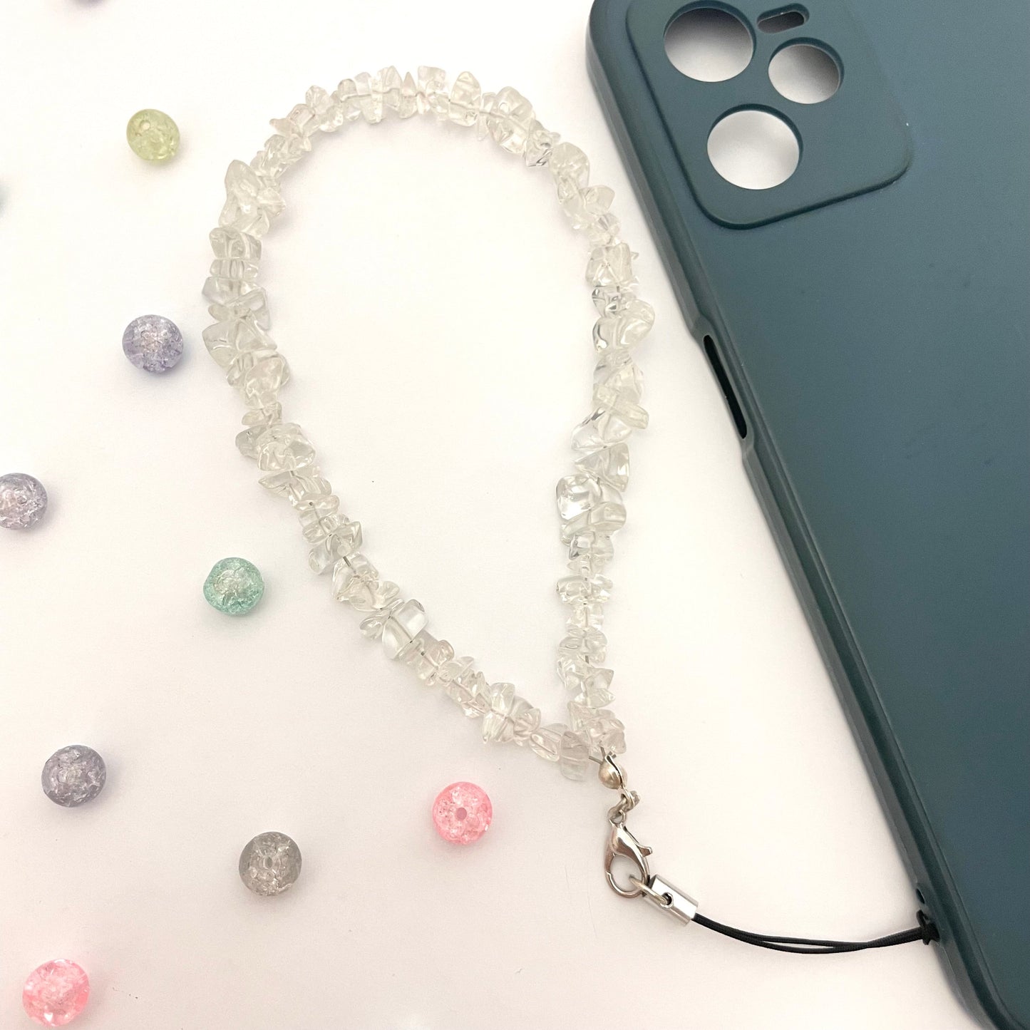 Cute Y2K Transparent Uncut Stone Phone Charm Strap