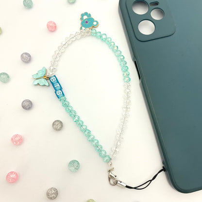 Cute Y2K Blue & White Crystal Stone BTS Phone Charm Strap With Koya Charm