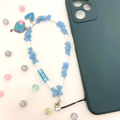 Cute Y2K Blue & White Uncut Stone BTS Phone Charm Strap With Charm