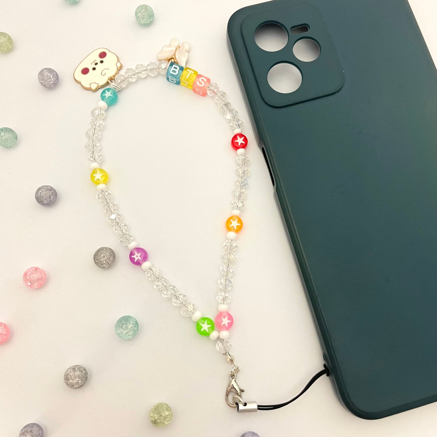 Cute Y2K White Crystal Stone BTS Phone Charm Strap With Charm