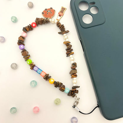 Cute Y2K Brown Uncut Stone BTS Phone Charm Strap