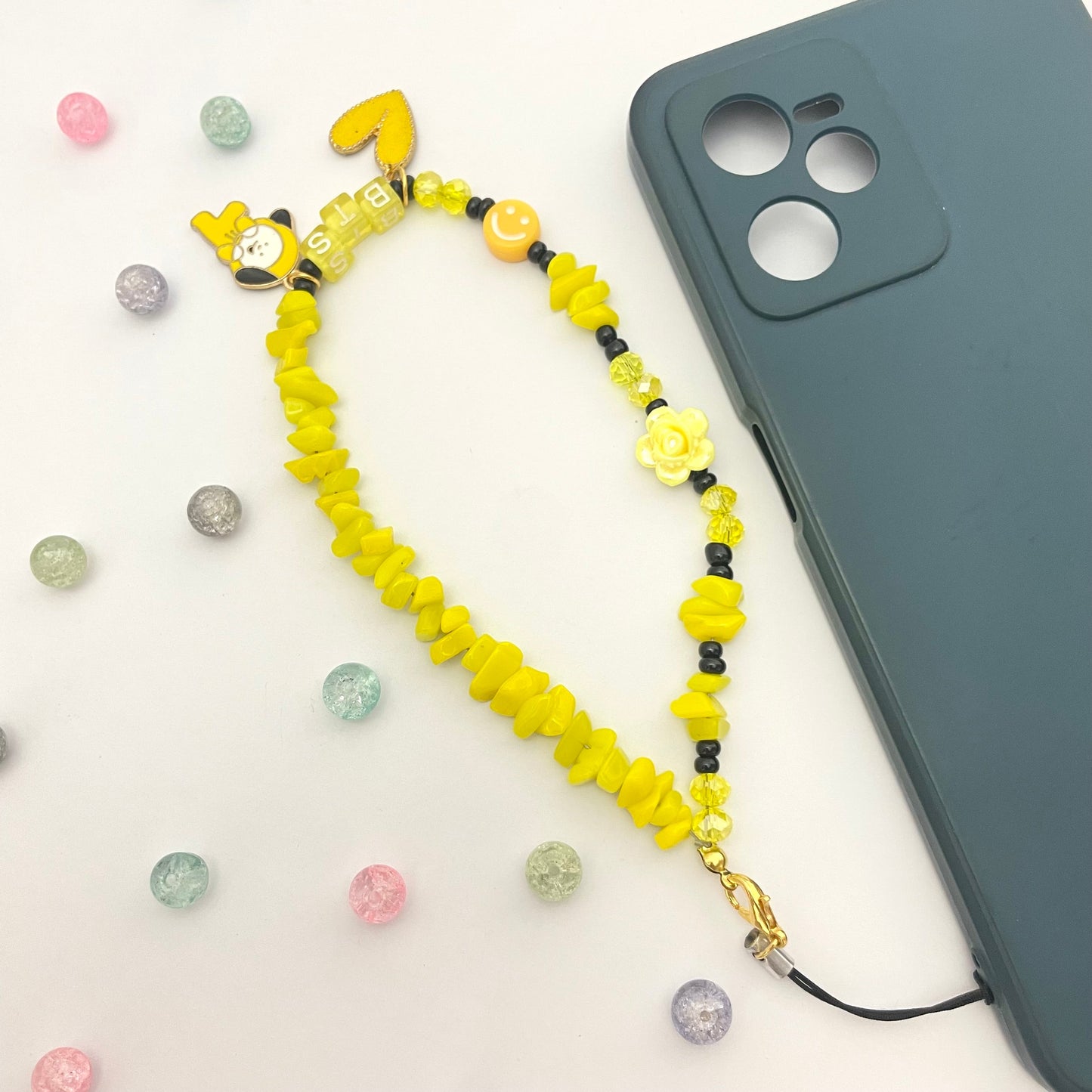 Cute Y2K Uncut Stone BTS Phone Charm Strap With Chimmy Charm