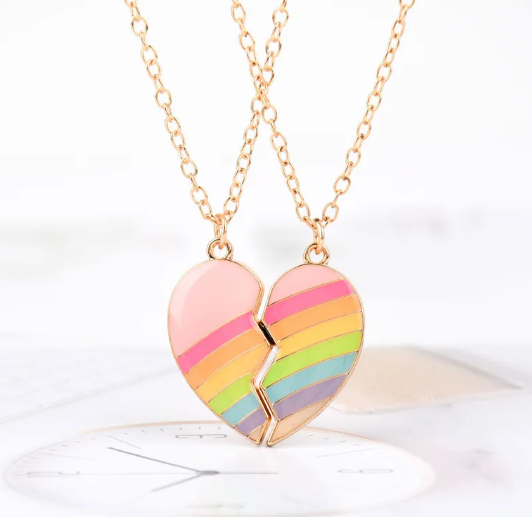 Waterproof Golden Glitter Broken Heart Charm Necklace