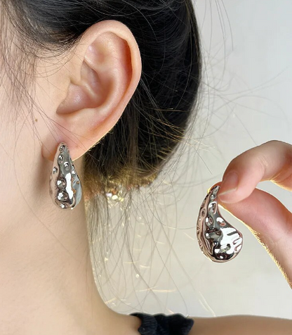 Silver Scattered Indented Teardrop Small Stud Earring