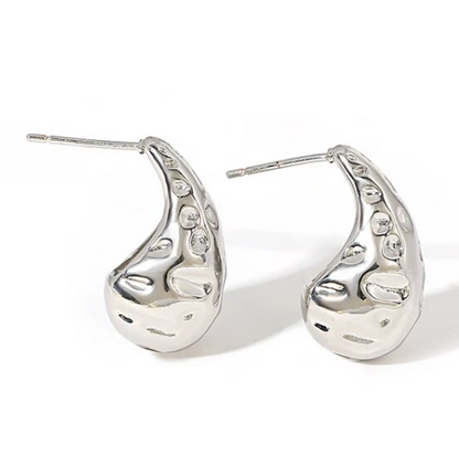 Silver Scattered Indented Teardrop Small Stud Earring